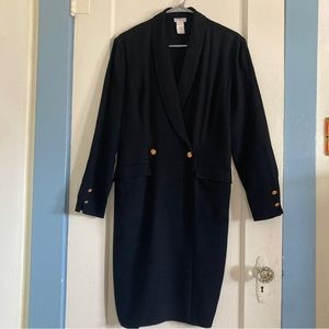 Vintage RODIER PARIS Double Breasted Black Wrap Dress, Gold Buttons, EU 42/US 10